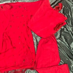 Red Butterfly Kaftan 4pcs Matching Set